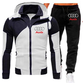 Tracksuit Audi Car Logo Print Sportswear 2 Pieces Sets Warm Fleece Clothing Hooded Sweatshirt+Pants Sport Suit Audi Men Clothing