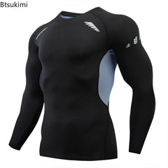 Gym Sports T-shirts for Men Long Sleeve Tights Boxing Sportswear Breathable Quick Dry Fitness Tops Male Outdoor Training Clothes
