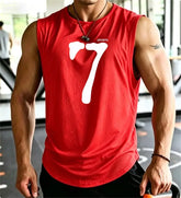 SPORTS 7 New Men Tank Tops Sleeveless Shirt Polyester Mesh Material Quick Dry Breathable Men Workout Fitness Basketball Top Tee