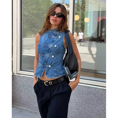 Women's Tops 2026 Summer New Fashion Retro Denim Blouse Women's Chic Summer Travel Joker Youth Blouse Vest
