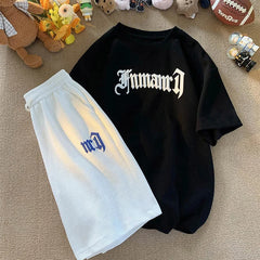 Printed Streetwear Tracksuit Men Summer Waffle Sets Casual Trendy Sportswear Short Sleeve T-Shirt Sports Breathable Shorts