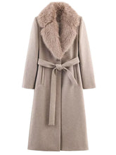 Elegant Belted Fur Collar Overcoat