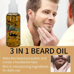 GZE 3-in-1 Beard Oil for Care - Moisturizes Beard & Conditions Skin - Eliminates Flakes - For Men with Short or Long Facial Hair