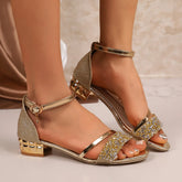 Luhuacun Bling Low Square Sandals
