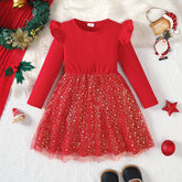 Star Chiffon Flying Sleeve Girls Dress