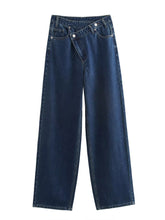 Slanted Placket Retro Wide Jeans