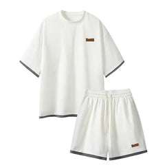 Men's Trendy 2-Piece Streetwear Co-ord Solid Color Short Sleeve T-Shirt And Drawstring Elastic Waist Shorts Set 5XL