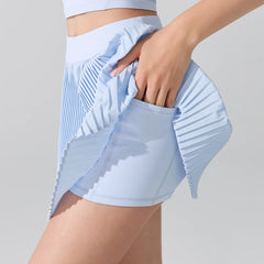 Women's Yoga Fitness Two-Piece Set Removable Padded Sports Bra + Pleated Yoga Skorts with Pockets for Running, Tennis & Workouts