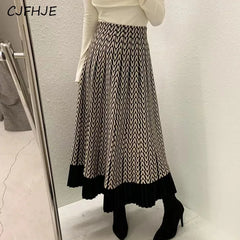Retro Knitted Pleated Midi Skirt