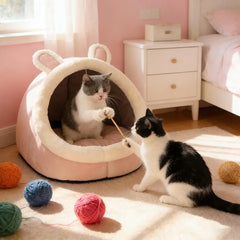 Pet Tent Cave Bed for Cats Small Dogs Self-Warming Cat Tent Bed Cat Hut Comfortable Pet Sleeping Bed Foldable Removable Washable