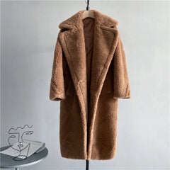 Winter Jacket Women Long Coat Wool Woven Fabric Thick Warm Outerwear Oversize Fashion Streetwear Teddy Bear Coats