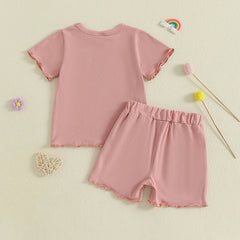 Floral Tee Denim Shorts Set