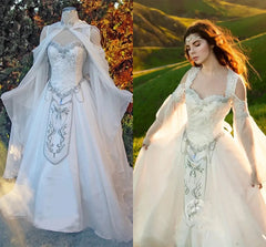 Medieval Wedding Dresses Elven Cape cloak Hood Fairy Long Sleeves embroidery Renaissance Fantasy Victorian Bride Gown customsize