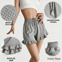 Waffle Knit Ruffled Lounge Shorts