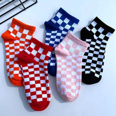 Unisex Korean Checkerboard Ankle Socksv