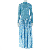 Floral Turtleneck A-Line Maxi Dress