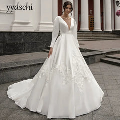 Elegant A-Line Lace Wedding Dress with Court Train