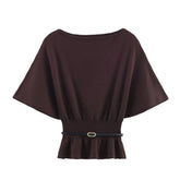 TFMLN Slash Neck Tiered Knit Pullover