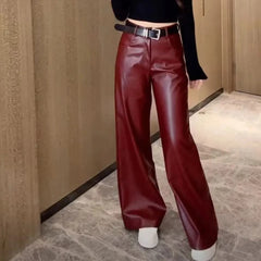 Black PU Leather Flare Pants