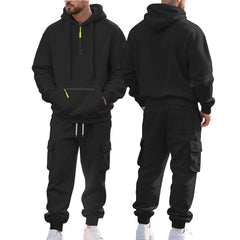 Men's Heavyweight Fleece-Lined Casual Tracksuit Set for Winter - Loose-Fit, Half-Zip, 2-Piece Workwear Style