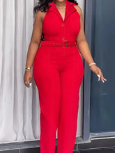 Women Sleeveless Lapel Jumpsuit