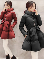2023 New Fashion Winter Coats Women Warm Outerwea Cotton Padded Jackets Womens Clothing Belt Zipper Parkas Femme A-word Jacket