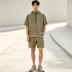 Men's Two-piece Sportswear Short Sleeved T-shirt and Pants Set Running and Fitness Sportswear Male Summer Men Tracksuit Oversize