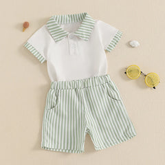 Striped Collar Summer Set