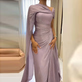 Lilac Draped One Shoulder Evening Gown