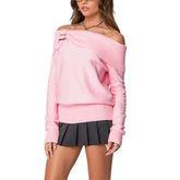 Ribbed Slash Neck Pullover