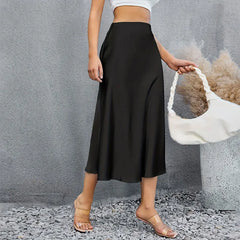 Satin A-Line Midi Skirt