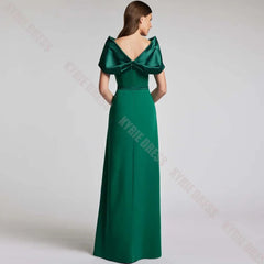 Customized Women Evening Dresses Elegant Bow V Neck Sleeveless Column Mermaid Wedding Guest Dress Floor Length Prom Party Gown