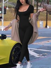 Chic Solid Bodycon Fitness Jumpsuit
