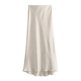 Elegant Satin Office Midi Skirt