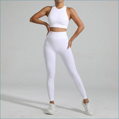 Seamless Ribbed High Waisted Yoga Set for Women, Tummy Control Criss Cross Back Workout Outfit, Quick Dry Fitness Set for Gym