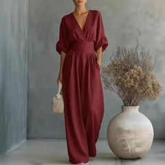 Women's Jumpsuit Fashion High Waist V-neck Casual Jumpsuits Sexy Solid Color Office Wide Leg Trousers Overalls Vacation Outfit