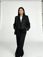 Elegant Cropped Sequin Blazer Jacket