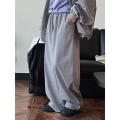 2026 Women Summer Long Pants High Waist Wide Leg 80% Cotton Plaid Pants Fashion Clothes Vintage Pants Female Trousers