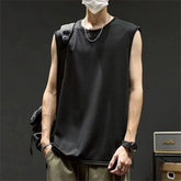 Summer Men's New Solid Color Washed Tank Tops Muscle Loose Gym Sleeveless Workout T Shirts Running Beach Loose Cutoff Tees