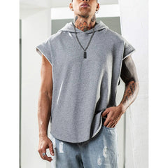 2026 Men Tank Top Fitness Training Pullover Leisure Fashion Sleeve Men's Hooded Vest Solid Color Tank Tops For Male