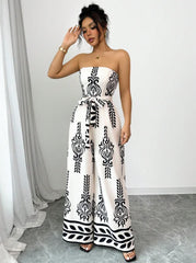 Printed Wide Leg Lace-Up Jumpsuit