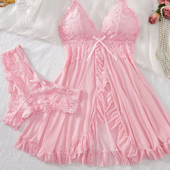 Suspender Suit Summer Ultra-thin Nightgown Lace Thong Sets Women's Sexy Pyjamas Lingerie Hot Night Dress Comfortable Sleepwear