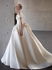 Elegant Satin Off-Shoulder Wedding Dress with Bow Detail