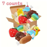 A 7-piece set of puppy sound toys, loose plush pet chewing, plush fruit snacks and vegetable puppy toys, suitable for pet play
