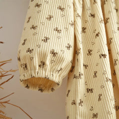 Sweet Beige Floral Autumn Girls Dress