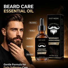 Men Biotin Beard Oil Soften Rough Beard Whiskey Sandalwood Beard Care Oil Hydrate Soothe Under-Beard Skin Men Facial Hair Serum