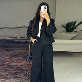 Elegant Cropped Sequin Blazer Jacket