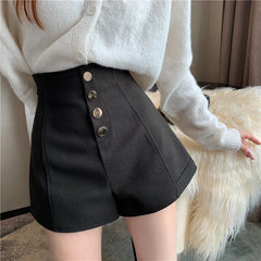 Black Shorts Women Spring Summer New Wide Leg Pants High Waist Single BreastedAApricot casual hot pants