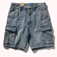 Retro Denim Utility Knee Shorts