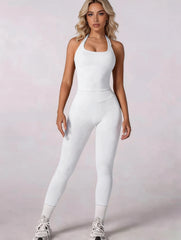 Women 2Pcs Yoga Set Halter Neck Sports Tank Top High Waist Leggings Fitness Outfit Gym Workout Activewear Tracksuit
